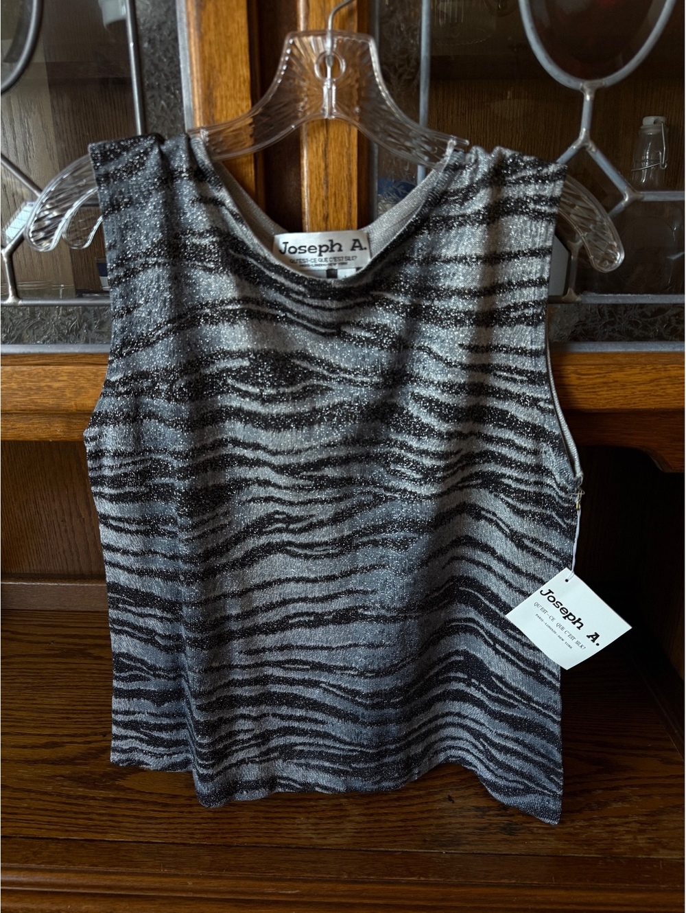 Vintage Y2K Joseph A. Silk Metallic Zebra Print Sleeveless Top Size L NWT